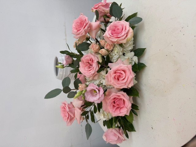 Pink roses with leaves