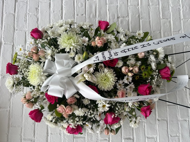 Red roses with white hydrangeas and flowers